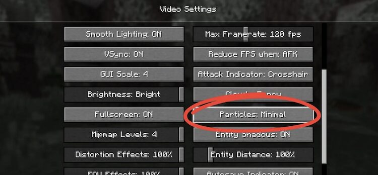 به منوی Options بازی ماینکرفت رفته و این تغییر را انجام دهید تا همه پارتیکل‌ها پنهان شوند.